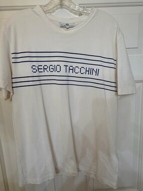 New Sergio Tacchini Men's Size Large T-Shirt Gardenia Logo Blue